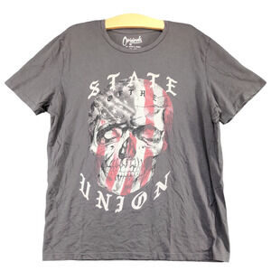 Jack & Jones Men's State of The Union Patriotic Shirt Gray Size XL Skull
